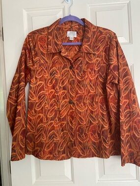 Christopher & Banks Rust and Orange Leaf-Print Button Front Jacket